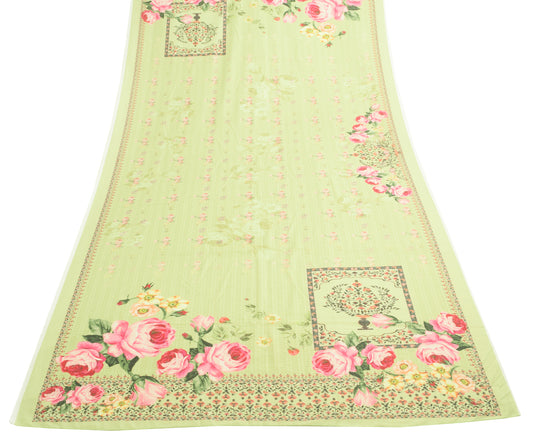 Sushila Vintage Pista Green Dupatta Art Silk Digital Printed Floral Stole Hijab