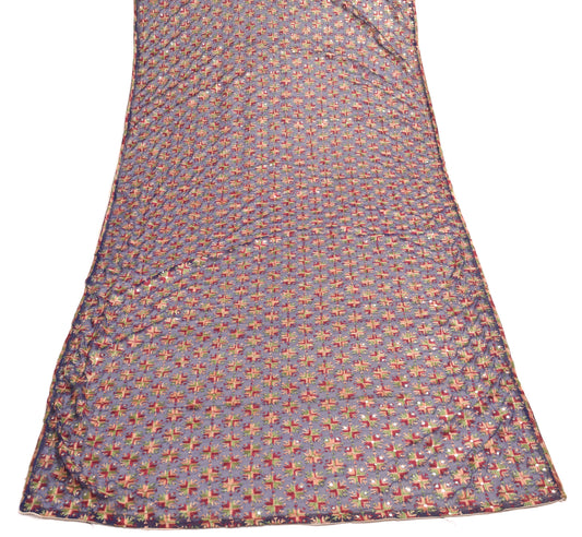 Sushila Vintage Phulkari Embroidered Dupatta Blue Chiffon Silk Long Stole Wrap
