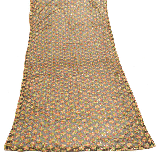 Sushila Vintage Black Dupatta Chiffon Silk Phulkari Embroidered Long Stole Wrap