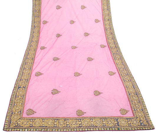 Sushila Vintage Magenta Net Mesh Heavy Dupatta Hand Beaded Floral Long Stole