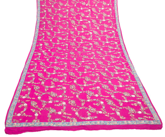 Sushila Vintage Magenta Pure Georgette Silk Heavy Dupatta Hand Beaded Long Stole