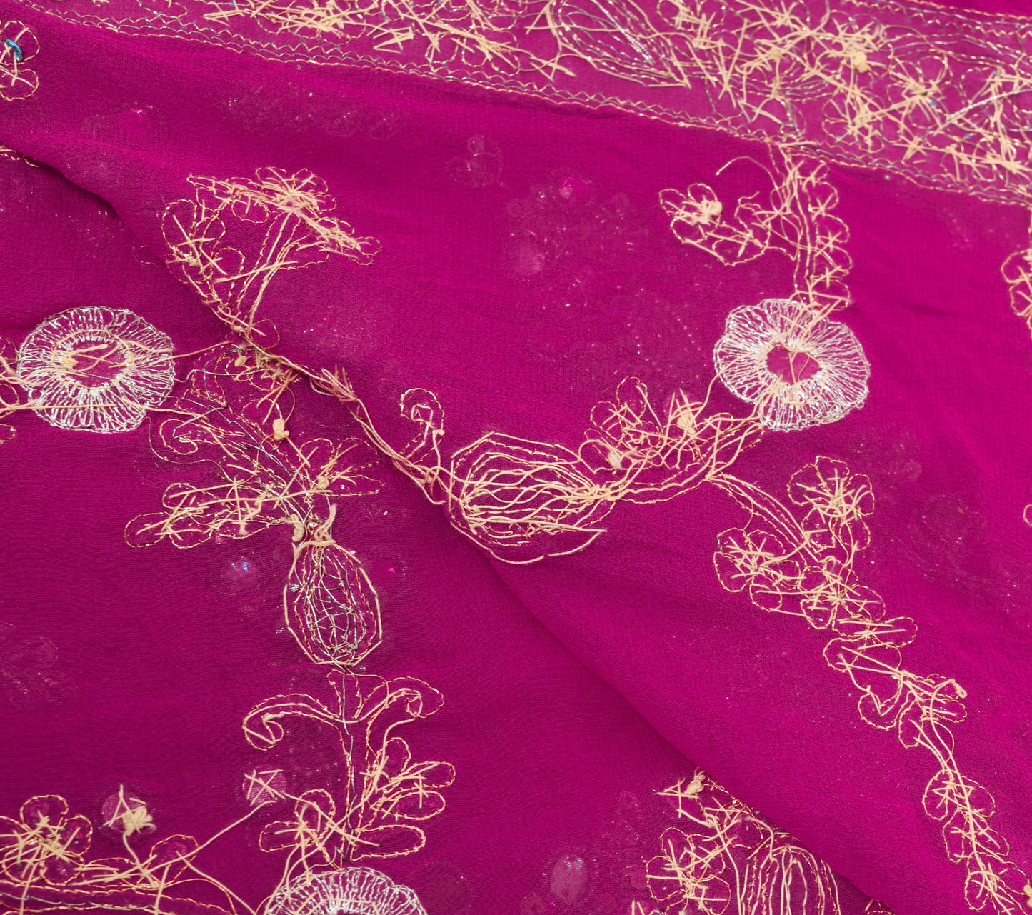 Sushila Vintage Magenta Pure Georgette Silk Heavy Dupatta Hand Beaded Long Stole