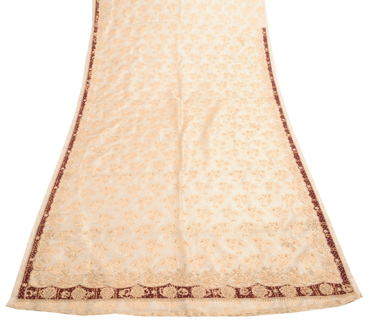 Sushila Vintage Beige Hand Beaded Heavy Dupatta Blend Tissue Floral Long Stole
