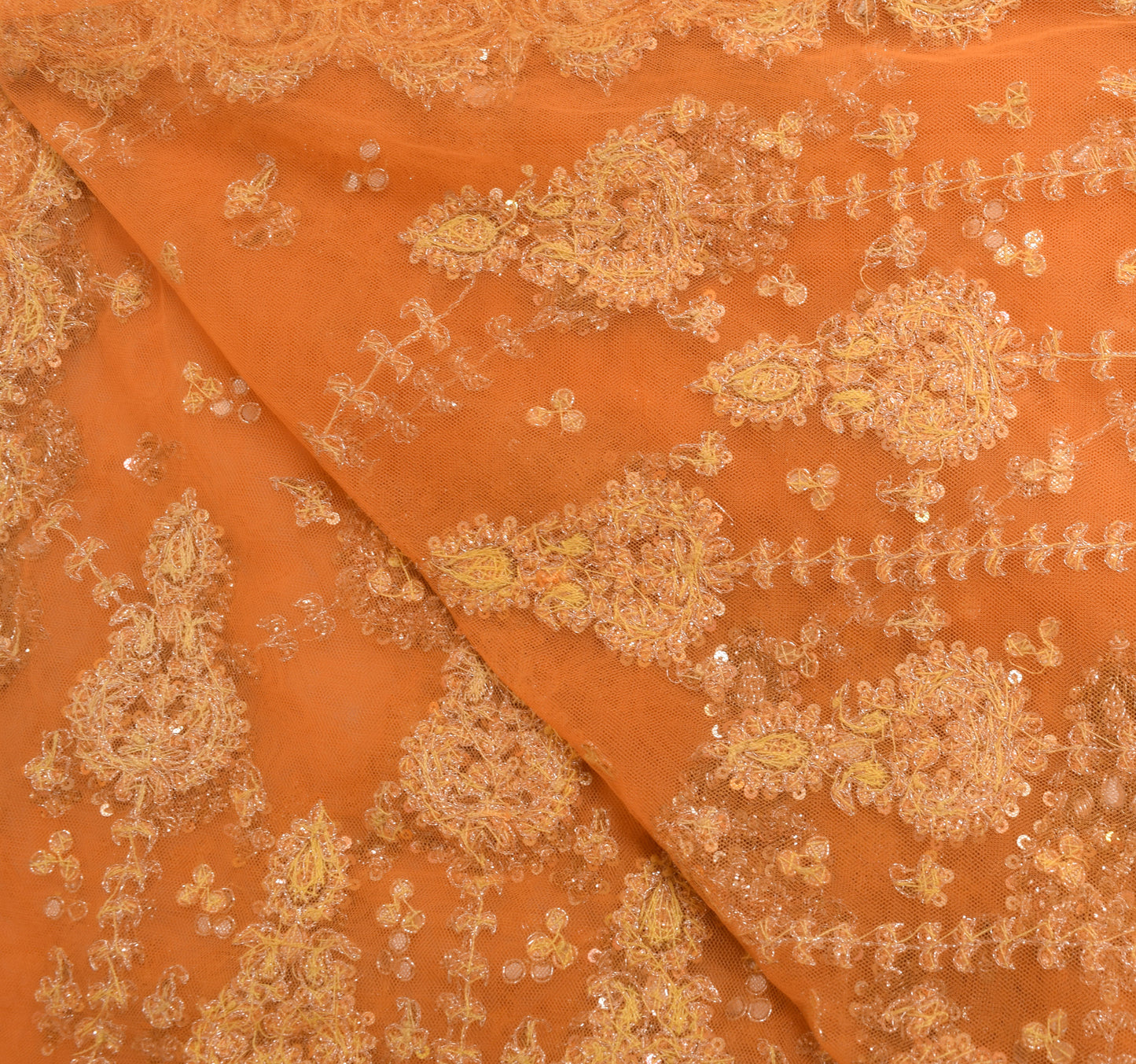 Sushila Vintage Orange Hand Beaded Ethnic Heavy Dupatta Floral Net Long Stole