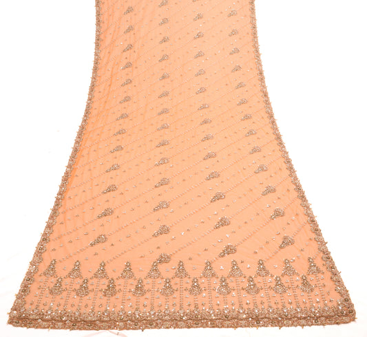 Sushila Vintage Orange Hand Beaded Ethnic Heavy Dupatta Floral Net Long Stole