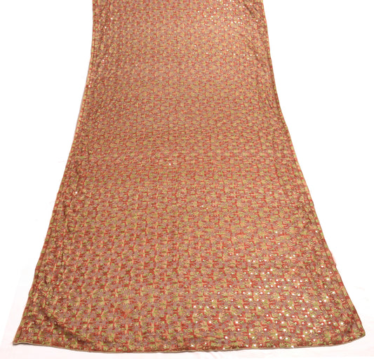 Sushila Vintage Brown Chiffon Silk Dupatta Phulkari Embroidered Long Stole Veil