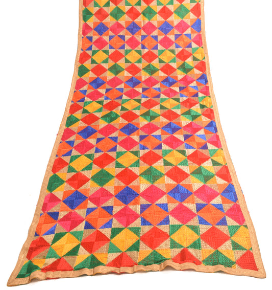 Sushila Vintage Multi-Color Chiffon Silk Dupatta Phulkari Embroidery Long Stole