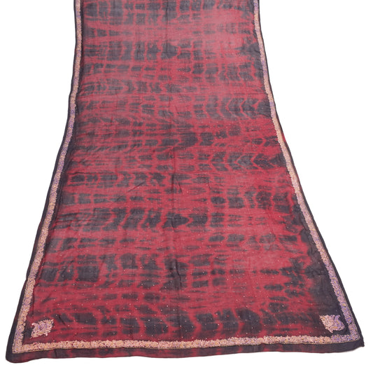 Sushila Vintage Maroon Tie-Dye Dupatta Chiffon Pure Silk Hand Beaded Long Stole