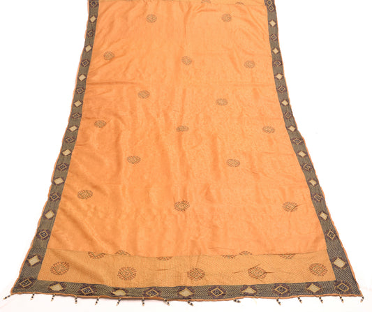 Sushila Vintage Brown 100% Pure Silk Dupatta Embroidered Floral Long Stole Wrap