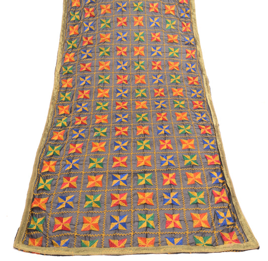 Sushila Vintage Black Chiffon Silk Dupatta Phulkari Embroidered Long Stole Wrap