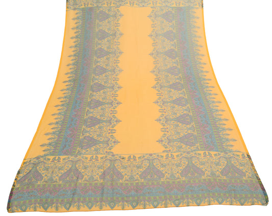 Sushila Vintage Yellow Blend Georgette Silk Dupatta Paisley Printed Long Stole