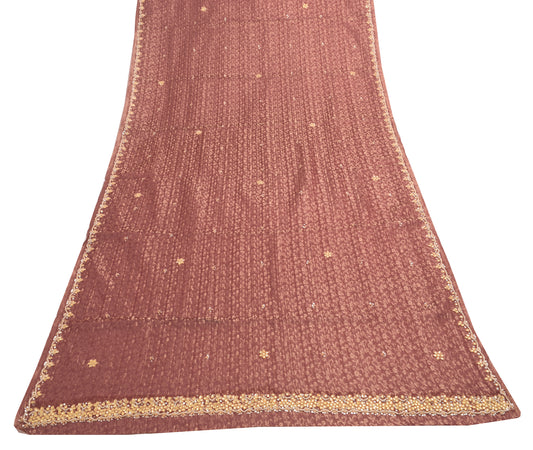 Sushila Vintage Maroon Hand Beaded Dupatta Blend Tissue Floral Long Stole Veil