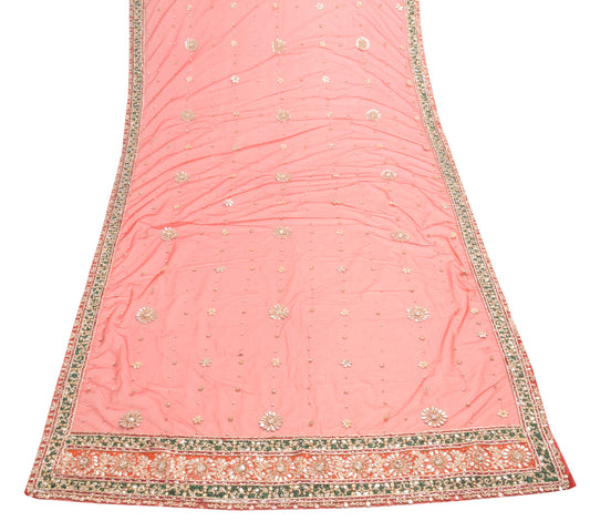 Sushila Vintage Red Bridal Heavy Dupatta Net Mesh Hand Beaded Floral Long Stole