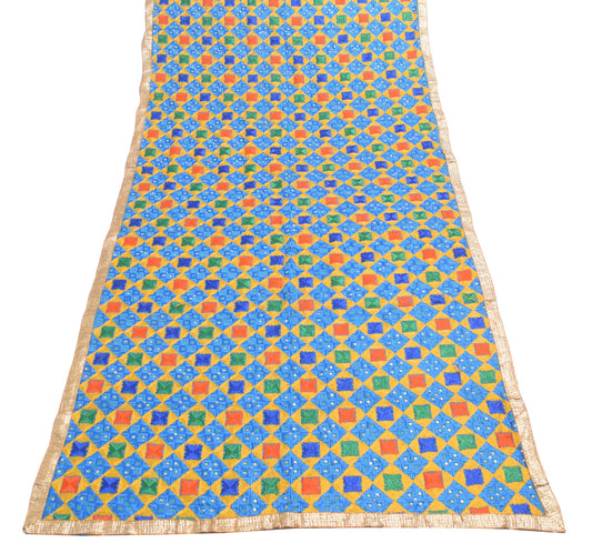 Sushila Vintage Aqua Green Phulkari Embroidered Dupatta Georgette Long Stole