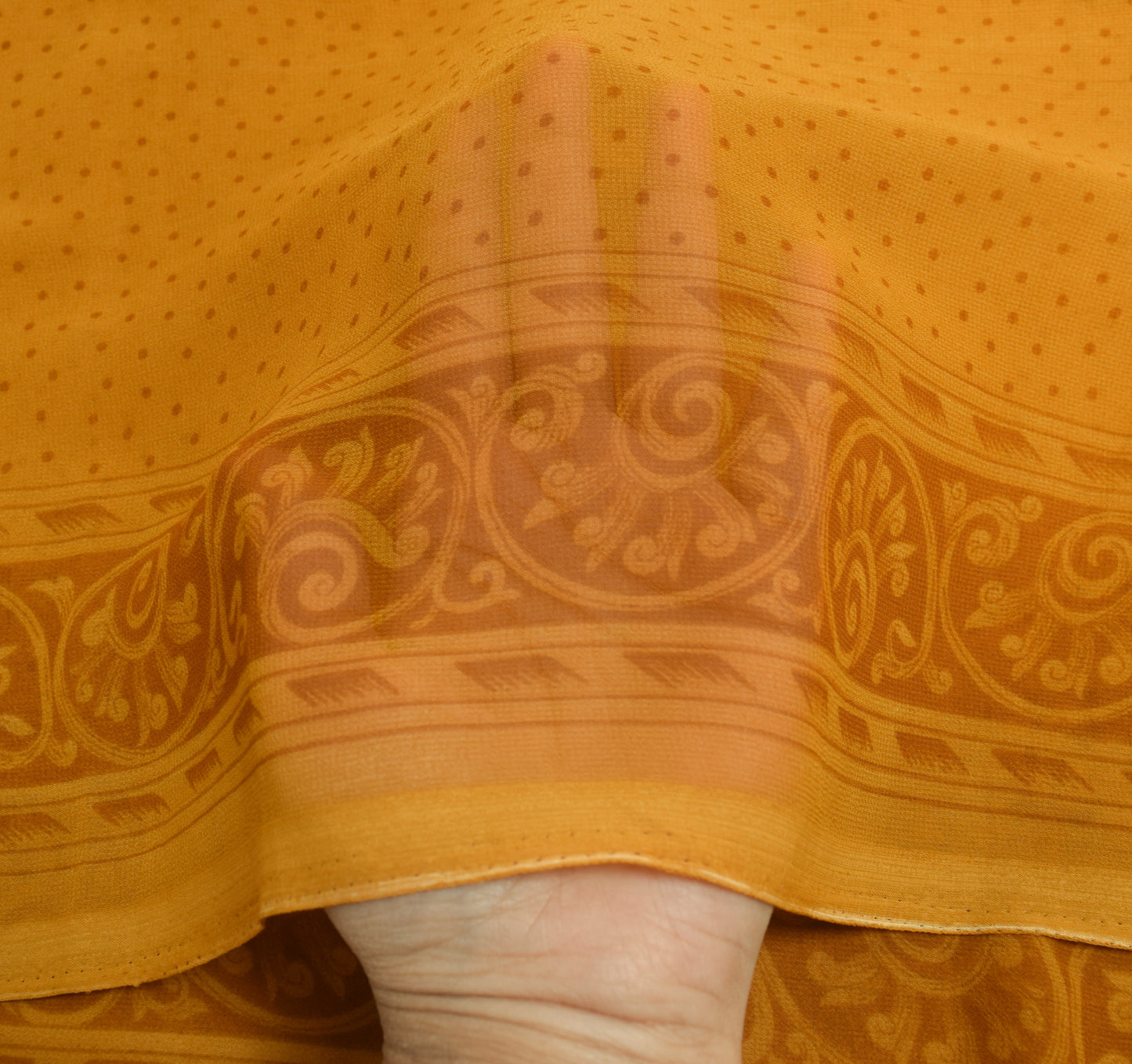 Sushila Vintage Mustard Dupatta Georgette Silk Polka Dot Printed Long Stole Wrap