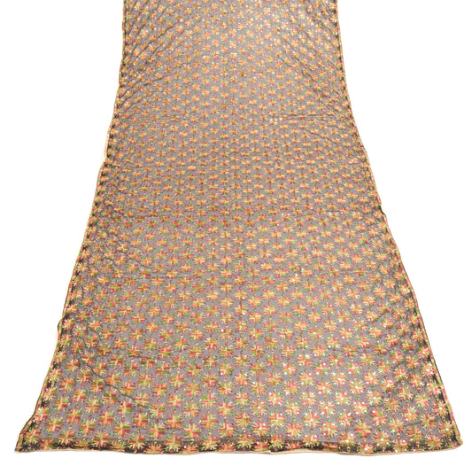 Sushila Vintage Black Chiffon Dupatta Phulkari Embroidered Floral Long Stole