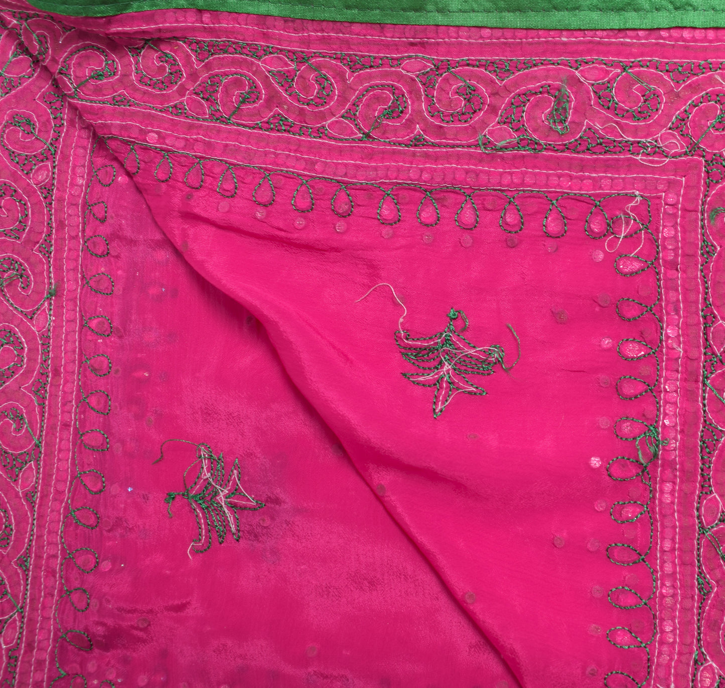 Sushila Vintage Magenta Dupatta 100% Pure Chiffon Silk Embroidered Long Stole