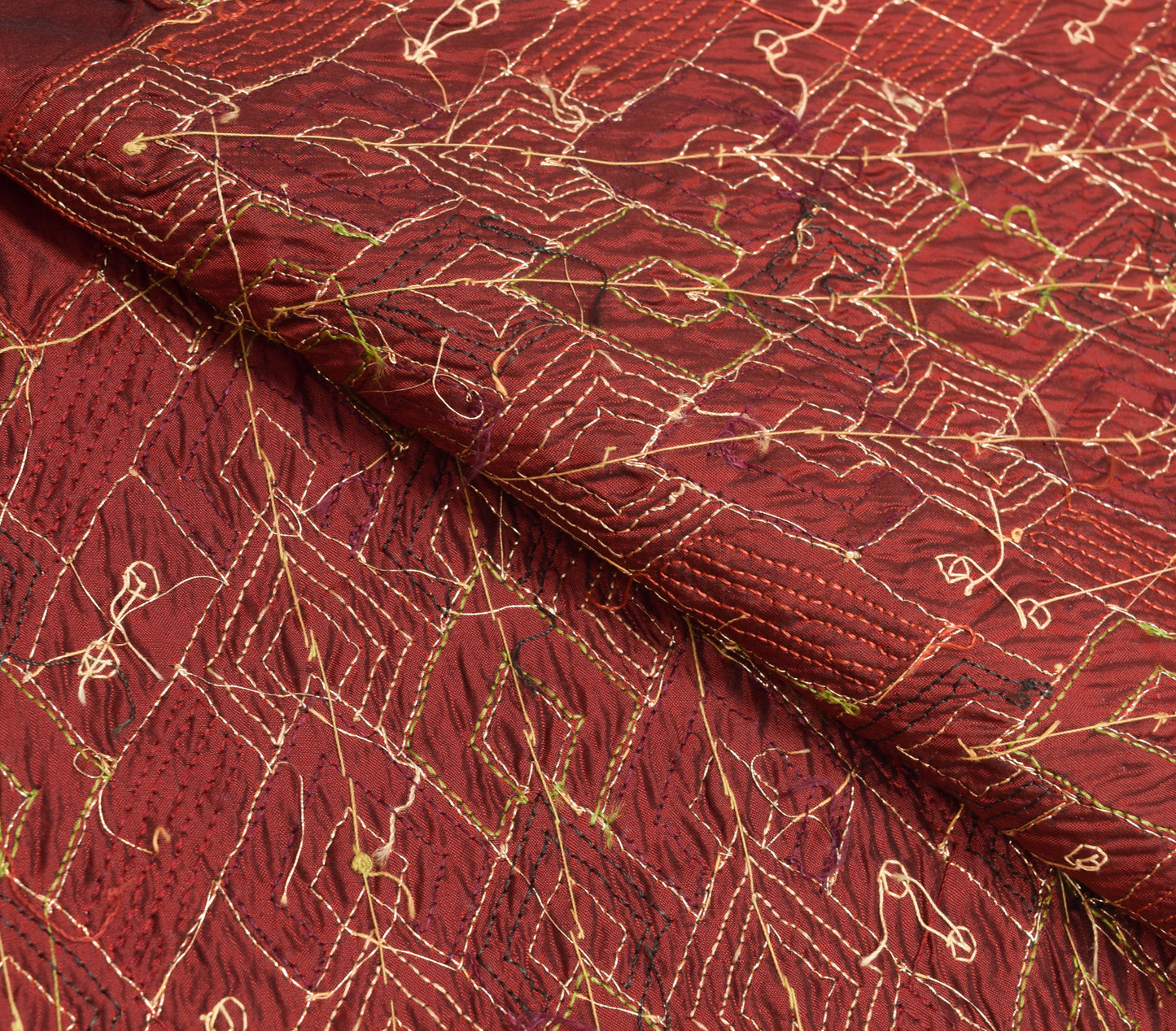 Sushila Vintage Maroon Embroidered Dupatta 100% Pure Silk Long Stole Veil Wrap