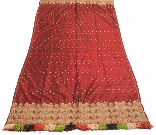 Sushila Vintage Maroon Embroidered Dupatta 100% Pure Silk Long Stole Veil Wrap