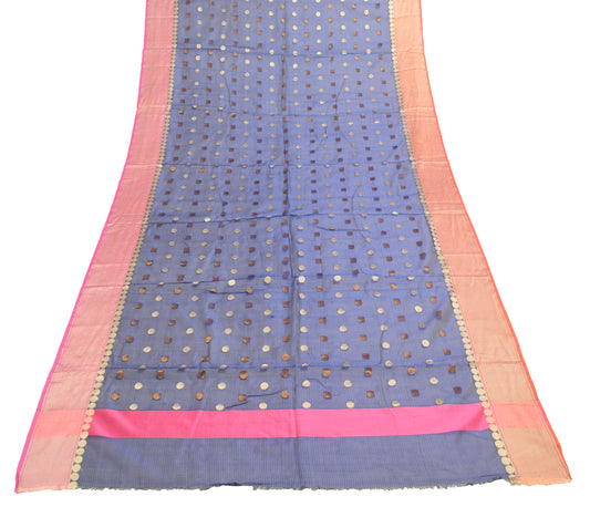 Sushila Vintage Blue Dupatta 100% Pure Silk Woven Polka Dot Classy Long Stole
