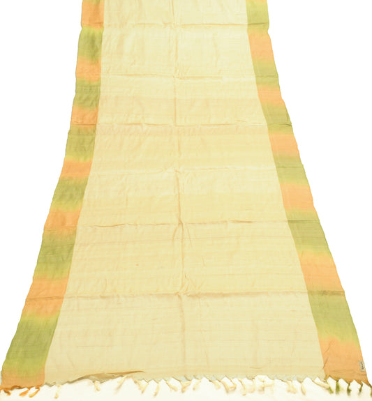 Sushila Vintage Cream Dupatta 100%Pure Silk Woven Branded Indian Long Stole Wrap