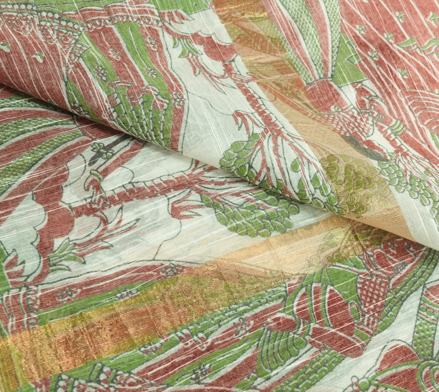 Sushila Vintage White Dupatta Blend Cotton Human Printed & Woven Long Stole Veil