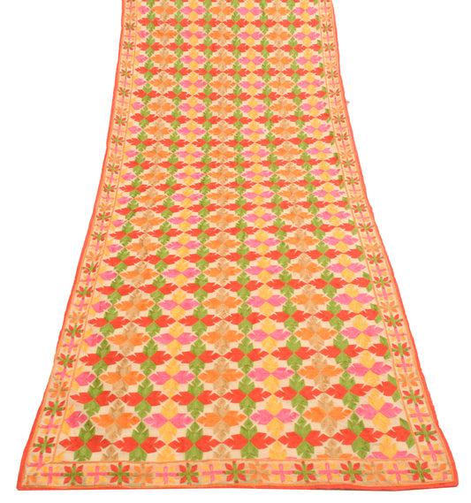 Sushila Vintage Brown Georgette Dupatta Phulkari Embroidered Floral Long Stole