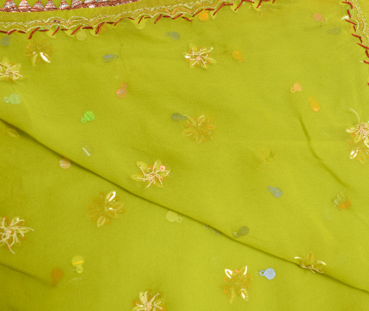 Sushila Vintage Green & Red Dupatta Pure Georgette Silk Hand Beaded Long Stole