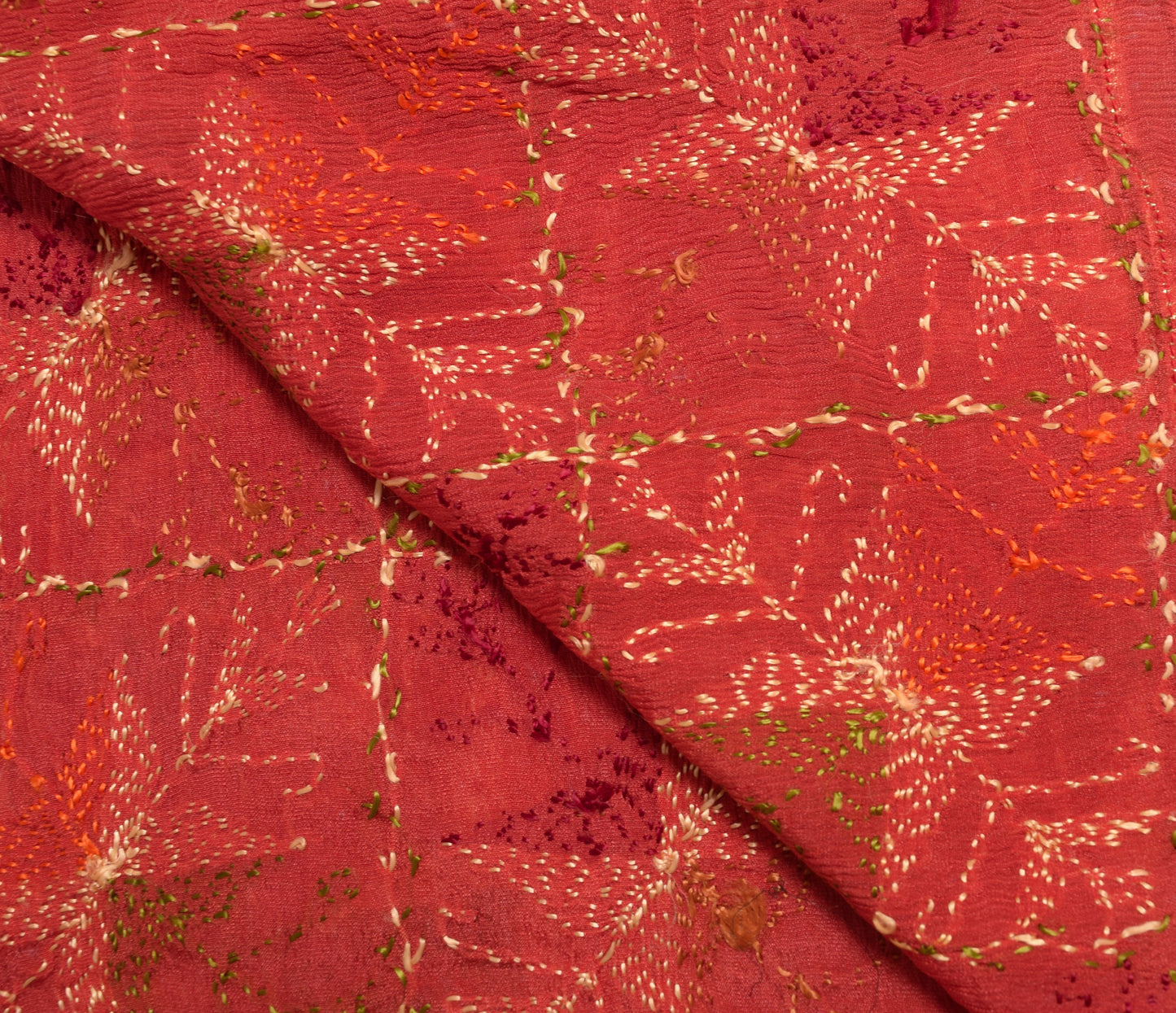 Sushila Vintage Rust Chiffon Dupatta Phulkari Embroidered Traditional Long Stole