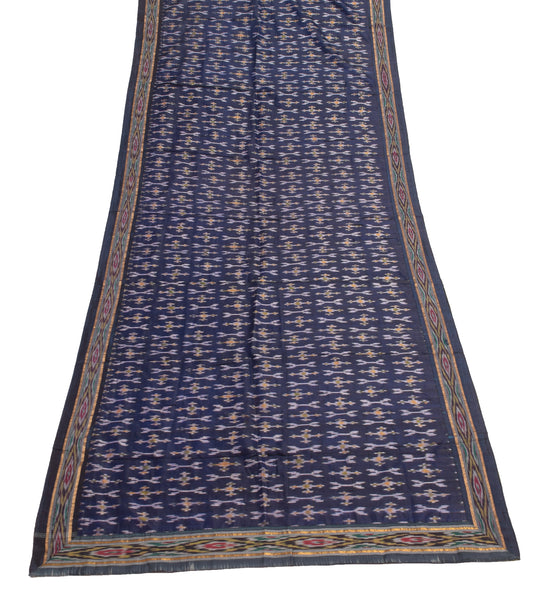 Sushila Vintage Dark Blue Pure Silk Dupatta Hand Woven Ikkat Patola Long Stole