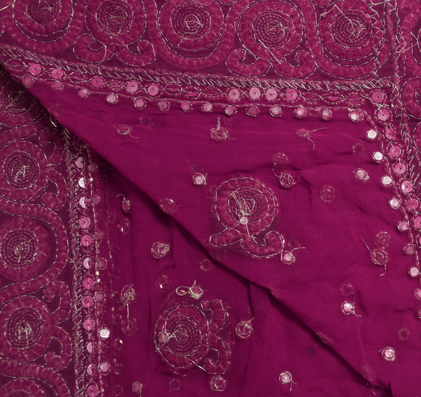 Vintage Purple Heavy Dupatta Georgette Silk Glass Beads Embellish Long Stole