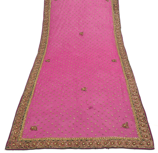 Vintage Purple Heavy Dupatta Georgette Silk Glass Beads Embellish Long Stole