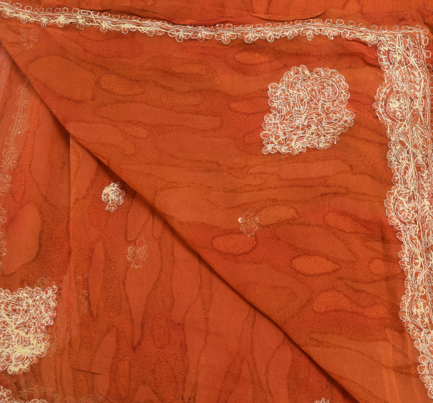 Sushila Vintage Rust Dupatta 100% Pure Georgette Silk Printed Floral Long Stole
