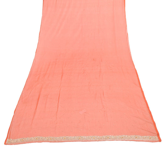 Sushila Vintage Rust Dupatta Chiffon Silk Hand Beaded Zari Work Long Stole Veil