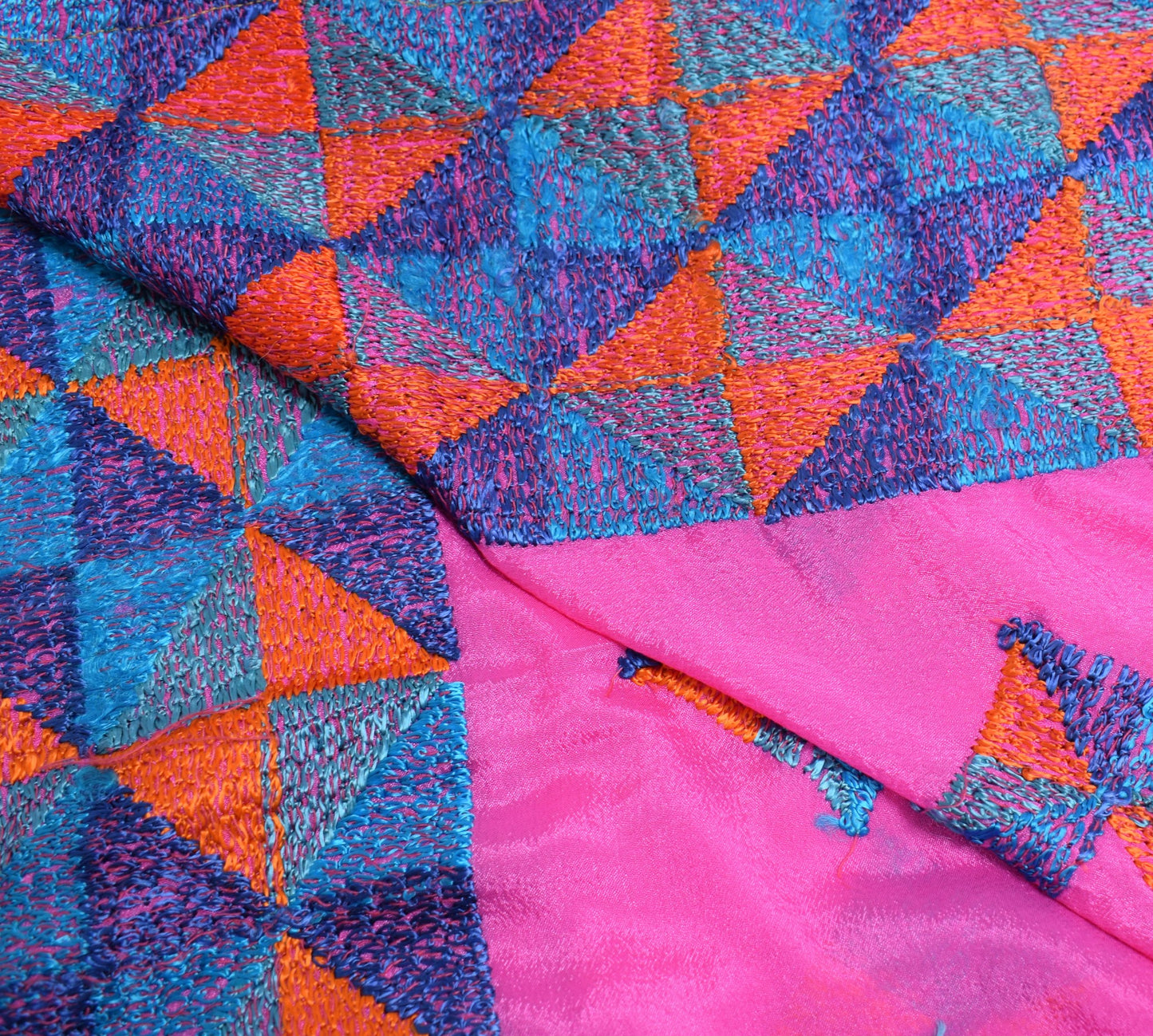 Sushila Vintage Pink Phulkari Dupatta 100% Pure Chiffon Silk Long Stole Wrap