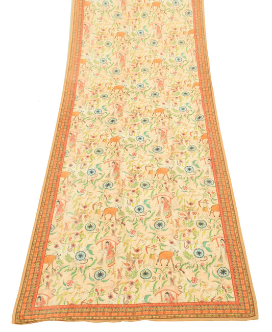 Sushila Vintage Village Printed Dupatta Art Silk Stylish Nature Long Stole Wrap