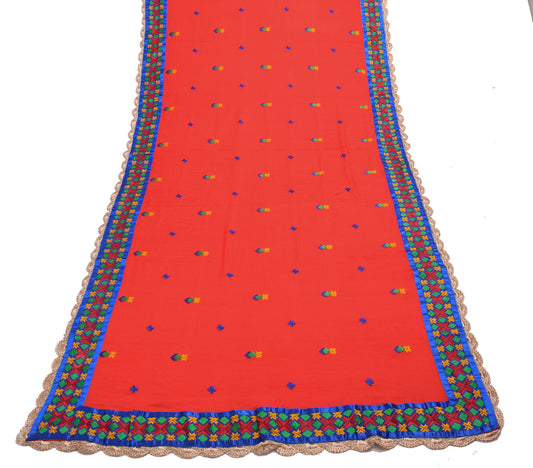 Sushila Vintage Red Wedding Dupatta Silk Phulkari Embroidered Floral Long Stole
