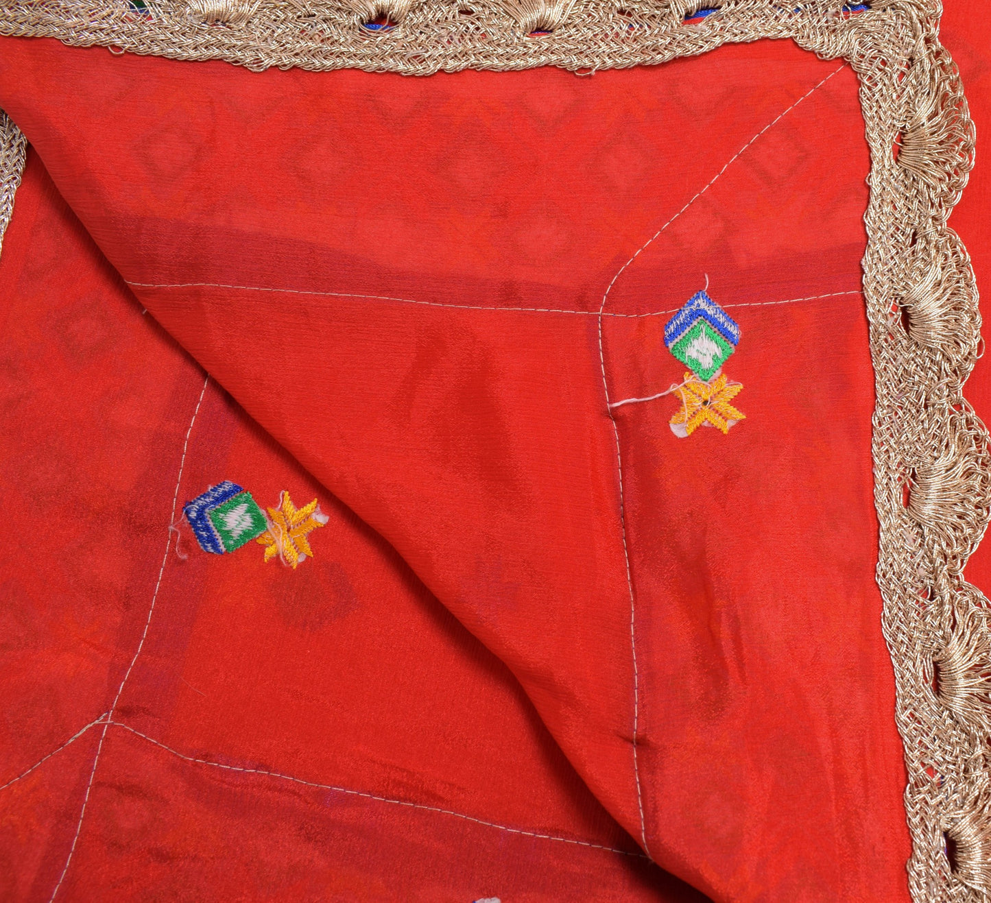 Sushila Vintage Red Wedding Dupatta Silk Phulkari Embroidered Floral Long Stole