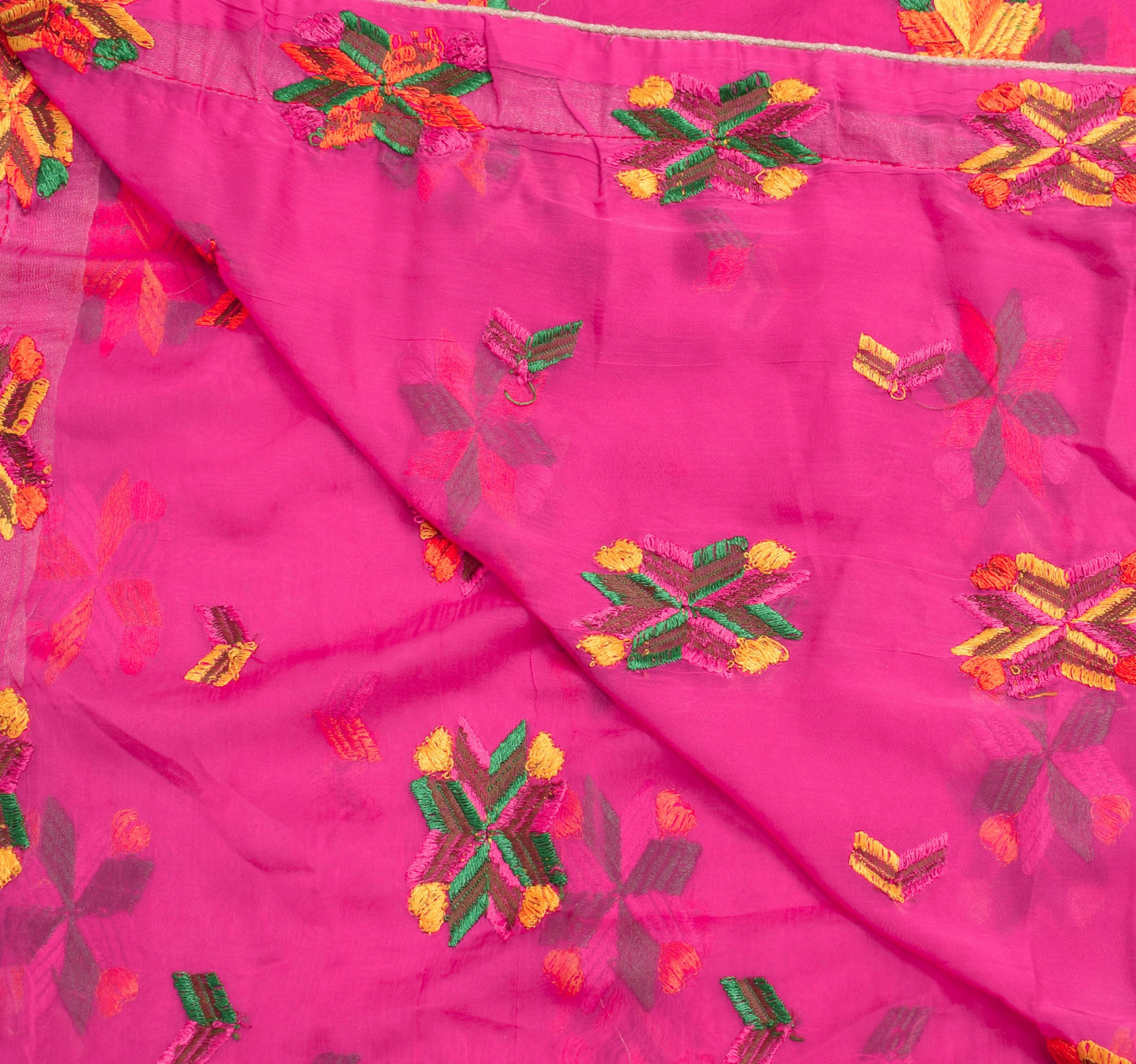 Sushila Vintage Pink Traditional Dupatta Chiffon Phulkari Embroidered Long Stole