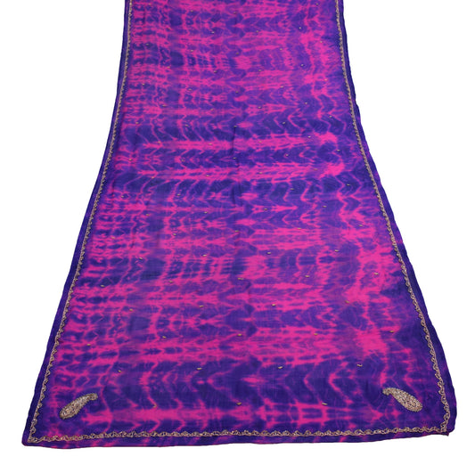Sushila Vintage Magenta Purple Tie-Dye Dupatta Chiffon Silk Hand Work Long Stole