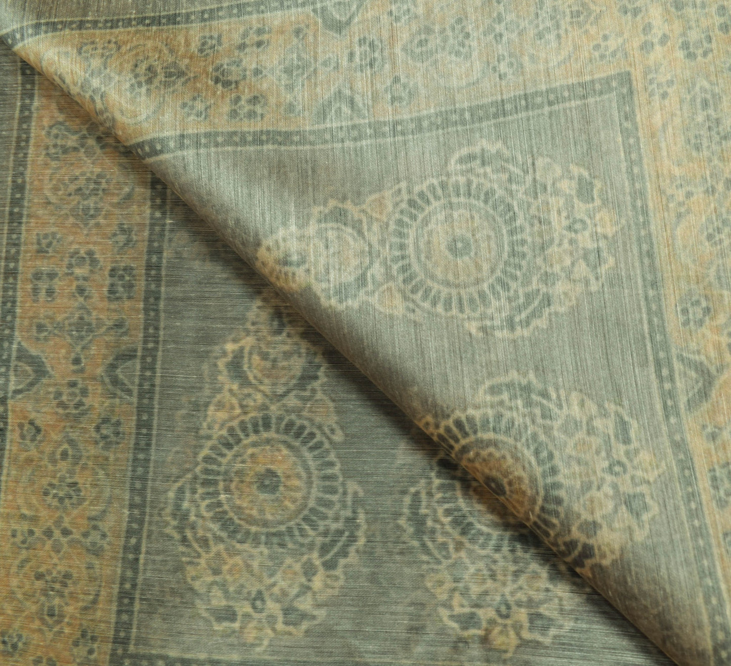 Sushila Vintage Gray Hand Block Printed Dupatta Silk Party Wear Long Stole Wrap