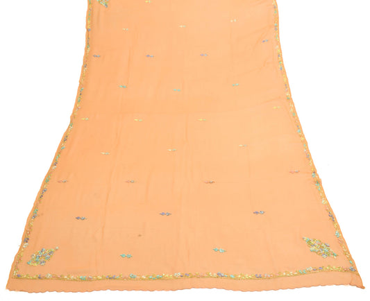Sushila Vintage Orange Floral Dupatta Georgette Silk Hand Embroidered Long Stole