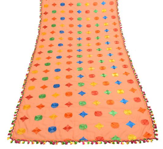 Sushila Vintage Dark Peach Dupatta Georgette Silk Phulkari Long Stole Veil Wrap