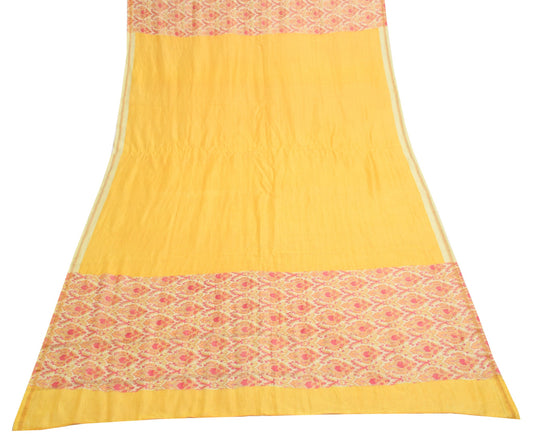 Sushila Vintage Yellow Pure Cotton Silk Dupatta Hand Block Printed Long Stole