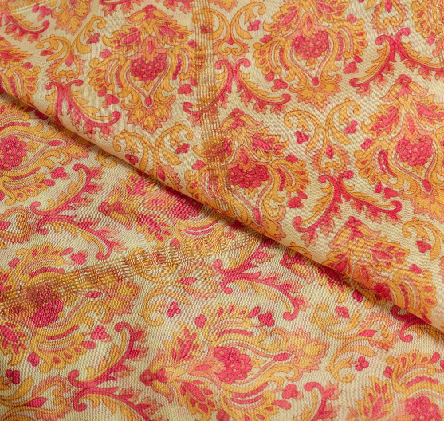 Sushila Vintage Yellow Pure Cotton Silk Dupatta Hand Block Printed Long Stole