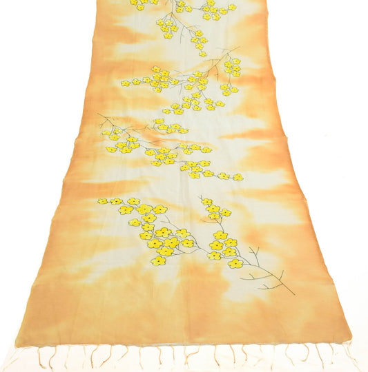 Sushila Vintage Hand Printed Cream Silk Dupatta Georgios Floral Long Stole Wrap