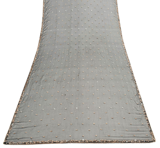 Sushila Vintage Black Zardozi Work Dupatta Chiffon Silk Floral Long Stole Hijab