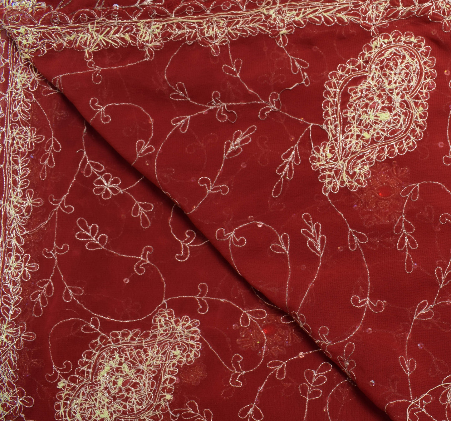 Sushila Vintage Maroon Wedding Dupatta Georgette Silk Hand Beaded Long Stole