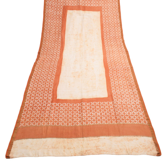 Sushila Vintage 100% Pure Cotton Dupatta Brown & Cream Printed Long Stole Wrap