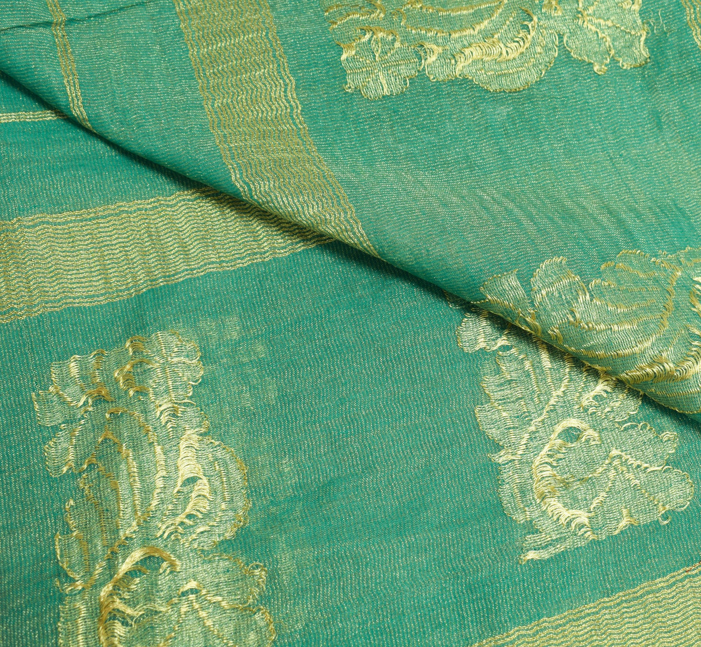 Sushila Vintage Green Woven Dupatta 100% Pure Tissue party Wear Long Stole Hijab